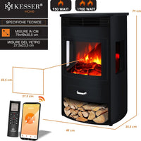 Camino Elettrico Con effetto Fiamma 3D Ultra Realistiche - Potenza Di 2000 W, Riscalda Fino A 75 M² In Pochi Minuti E Consente Di Risparmiare Fino Al 90% Sulle Bollette!