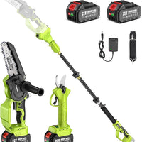 KIT Mini-Motosega 4 in 1 con Forbici da potatura, Asta Telescopica e 2 Batterie