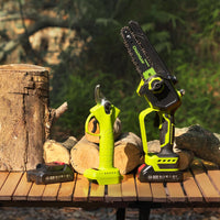 KIT Mini-Motosega 4 in 1 con Forbici da potatura, Asta Telescopica e 2 Batterie