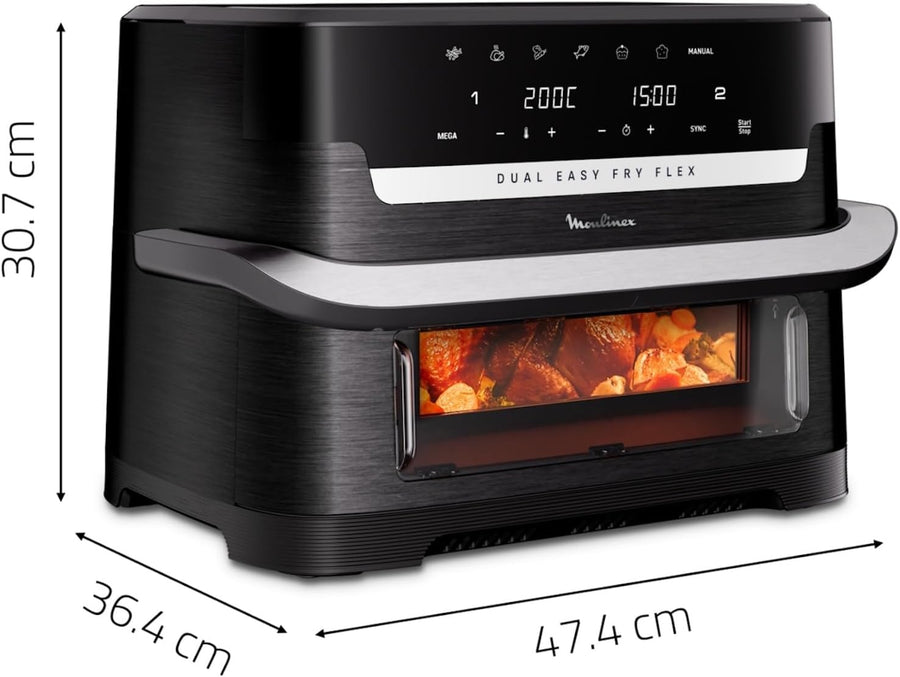 Friggitrice Moulinex ad Aria Dual Fry Flex, con Divisore, 2 Scomparti, FlexCook Technology, Capacità fino a 18L