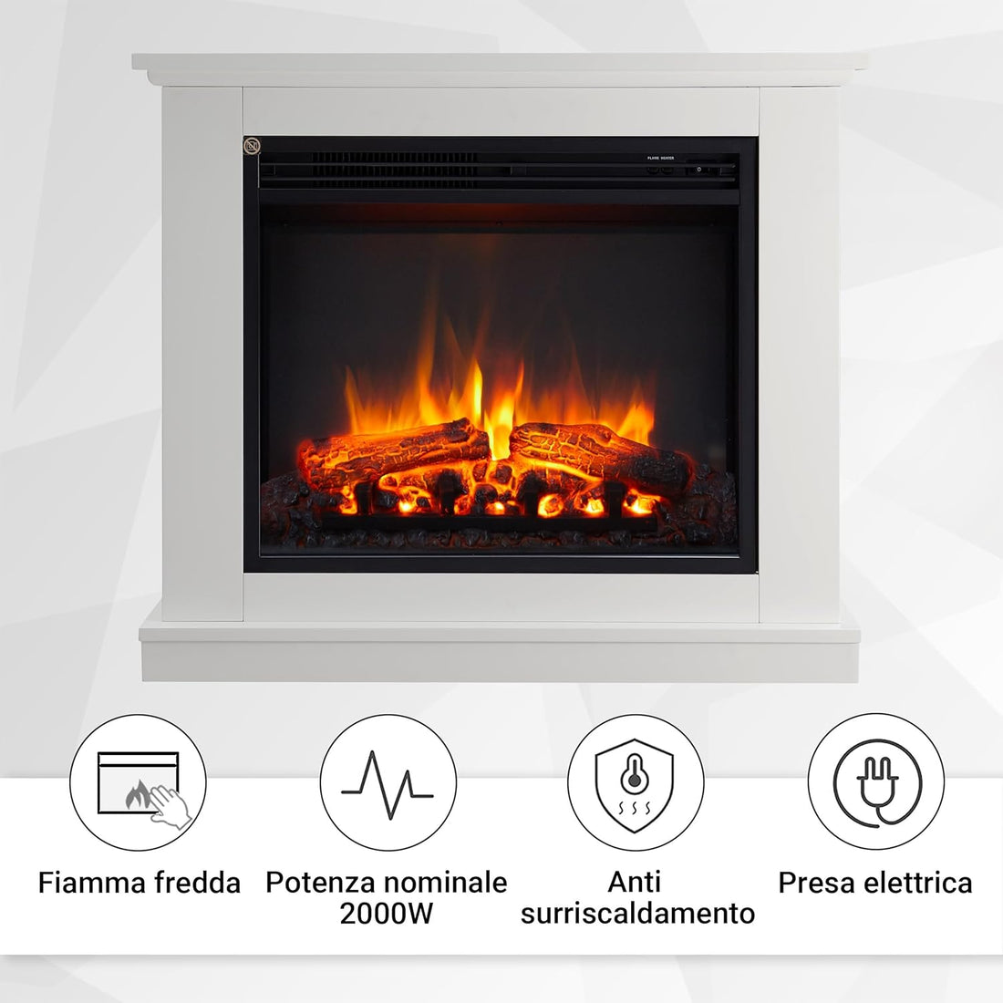 Caminetto Elettrico Con Fiamme 3d Ultra Realistiche E Potenza Di 2000 W, Riscalda Fino A 75 M² In Pochi Minuti E Consente Di Risparmiare Fino Al 90% Sulle Bollette!