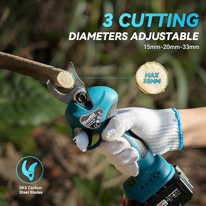 Mini-Motosega 4 in 1 con 2 Batterie, Forbici da potatura e Asta Telescopica !