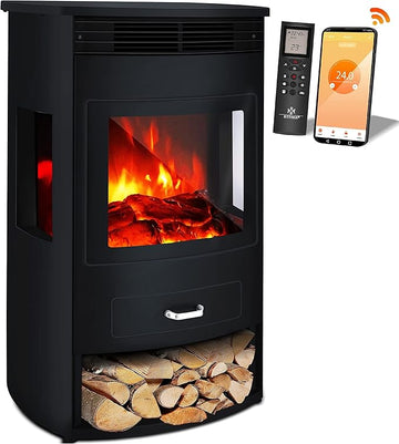 Camino Elettrico Con effetto Fiamma 3D Ultra Realistiche - Potenza Di 2000 W, Riscalda Fino A 75 M² In Pochi Minuti E Consente Di Risparmiare Fino Al 90% Sulle Bollette!