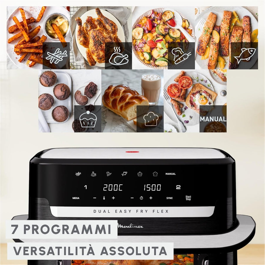 Friggitrice Moulinex ad Aria Dual Fry Flex, con Divisore, 2 Scomparti, FlexCook Technology, Capacità fino a 18L
