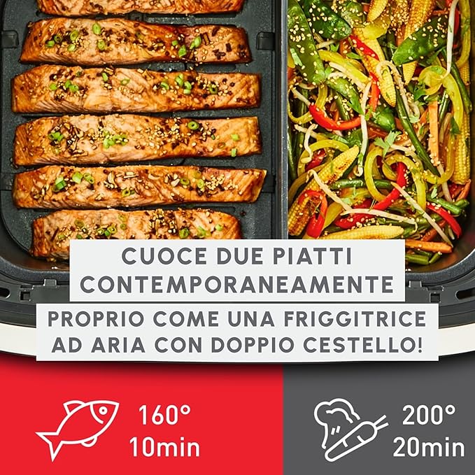 Friggitrice Moulinex ad Aria Dual Fry Flex, con Divisore, 2 Scomparti, FlexCook Technology, Capacità fino a 18L