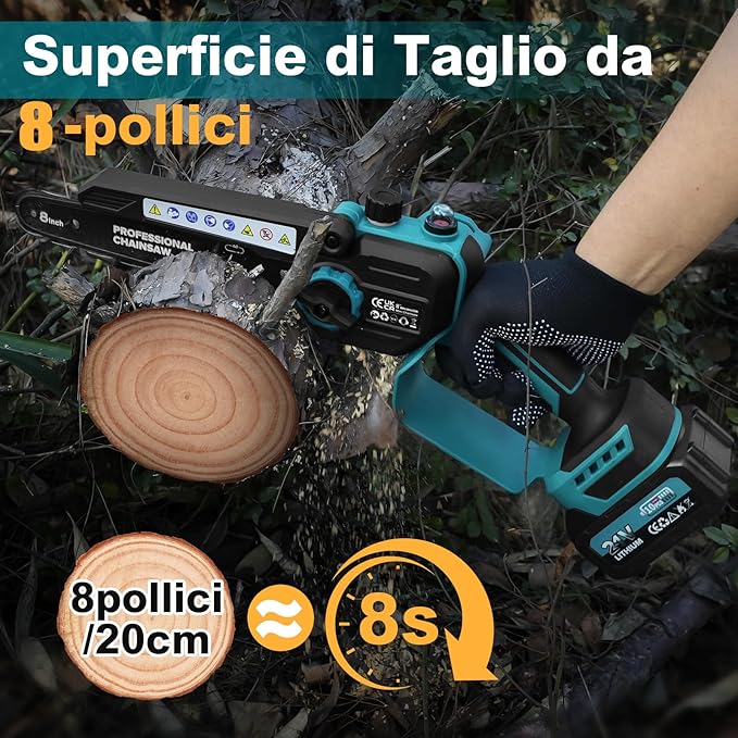 Mini-Motosega 4 in 1 con 2 Batterie, Forbici e Asta Telescopica