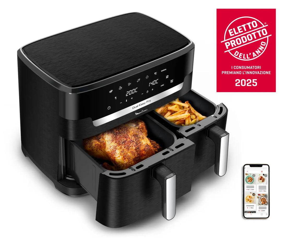 Friggitrice Moulinex ad Aria Dual Fry Flex, con Divisore, 2 Scomparti, FlexCook Technology, Capacità fino a 18L